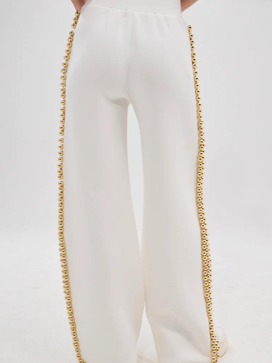 Pearl-Trimmed Wide-Leg Sweatpants