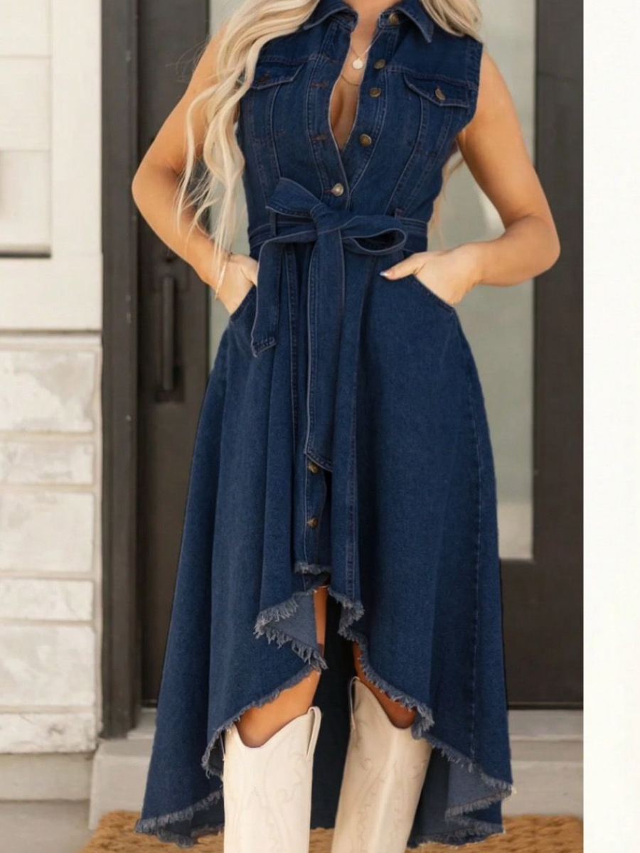 Denim Dress Fashion Sleeveless Personality Irregular