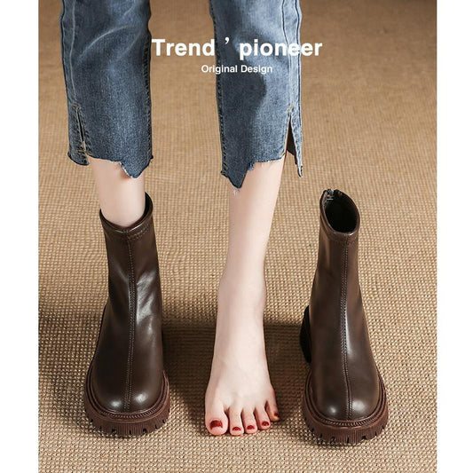 Autumn And Winter New Martin Boots Fashion Round Head Thick Bottom - laseze