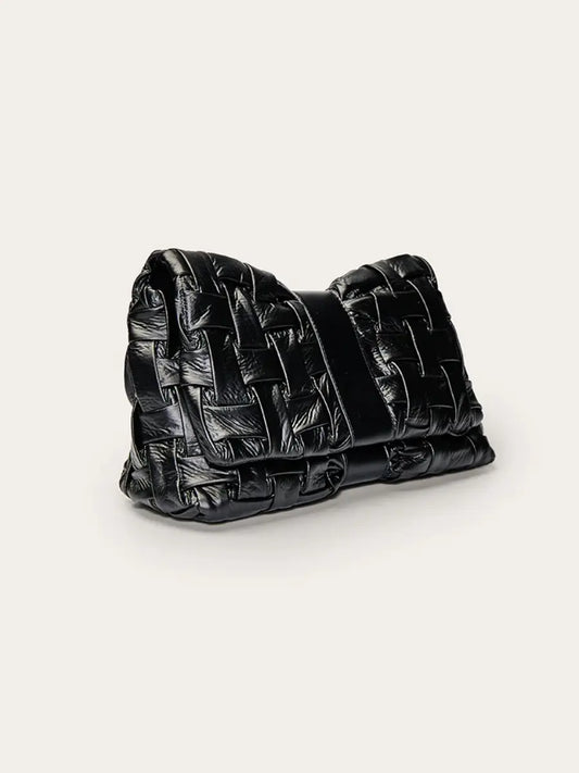 Black Cross Weave Fold Over Clutch Bag voguety