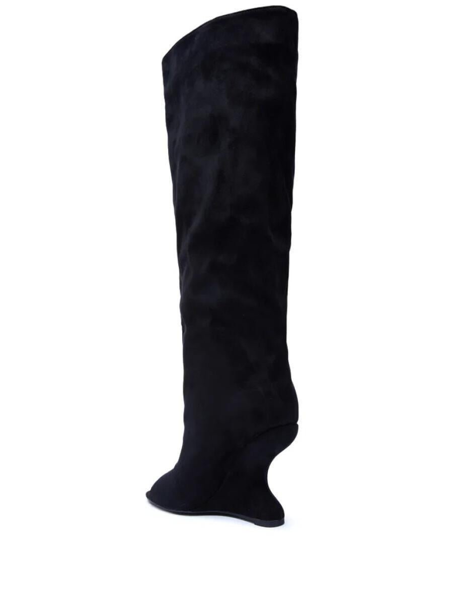 Black Faux Suede Open-Toe Boots laseze