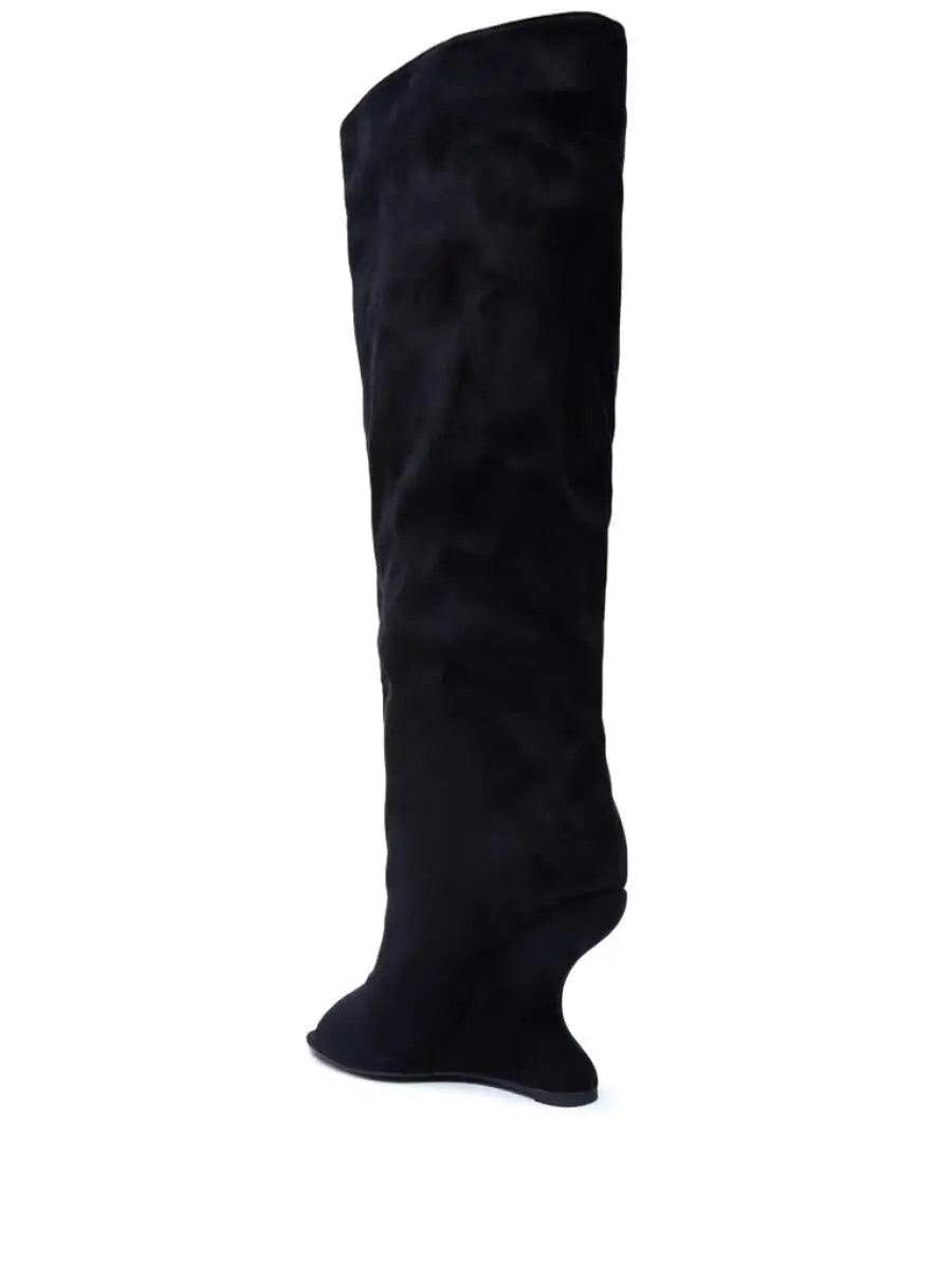 Black Faux Suede Open-Toe Boots laseze
