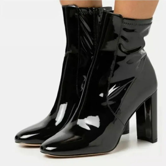 Black Patent Ankle Boots Booties laseze
