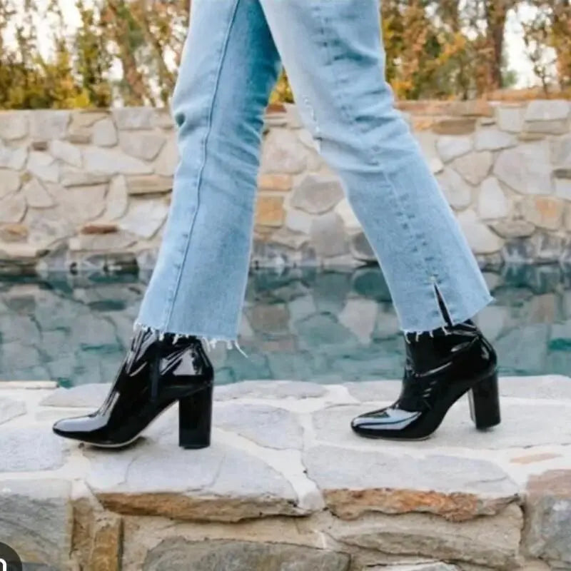 Black Patent Ankle Boots Booties laseze