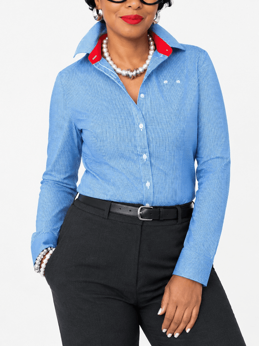 Blue Micro-Check Button-Down Shirt - laseze