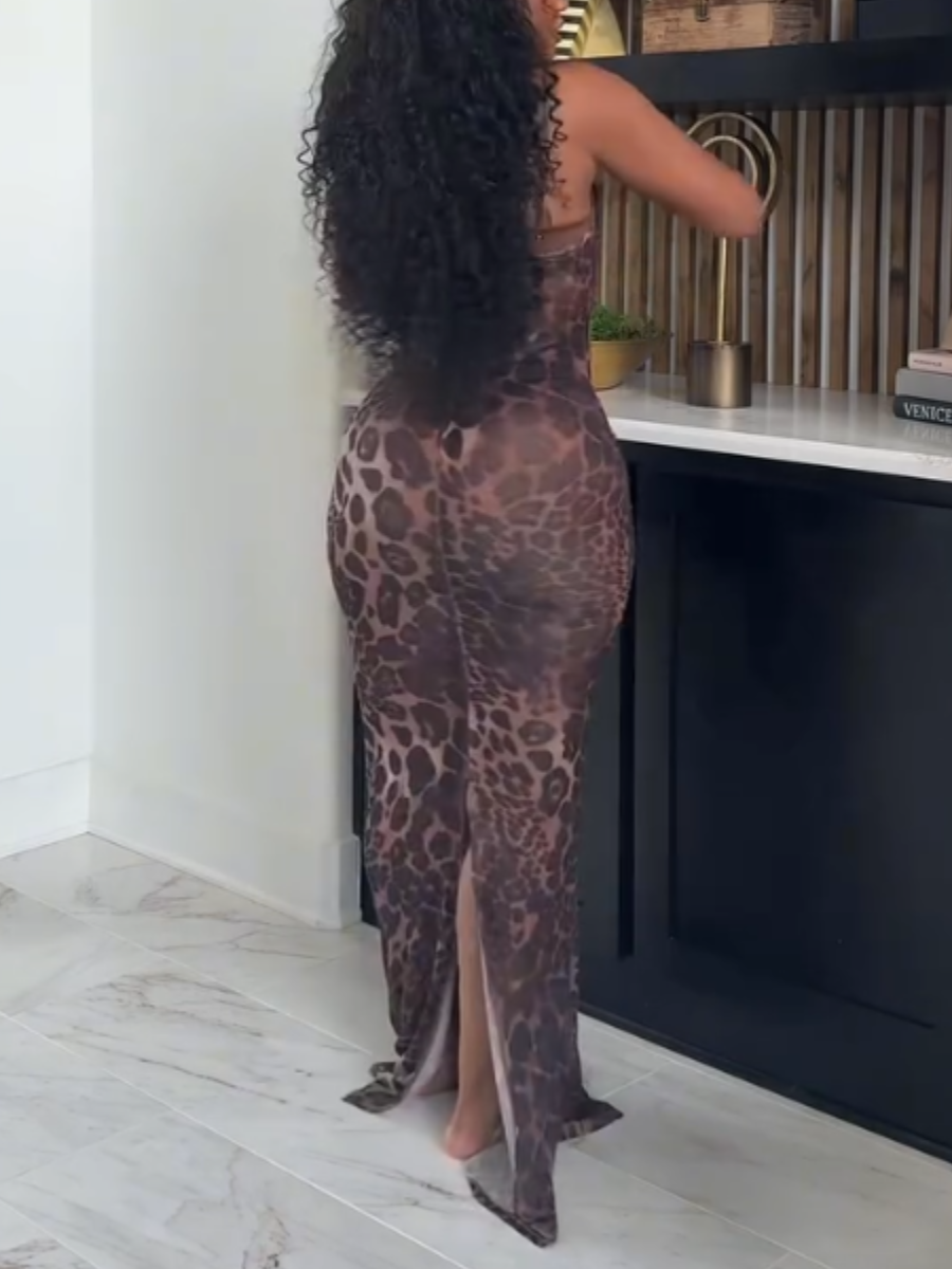 Sheer Leopard Print Slip Dress