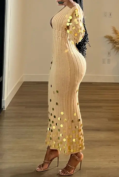 Camel Sequin Slim Dress speciaic