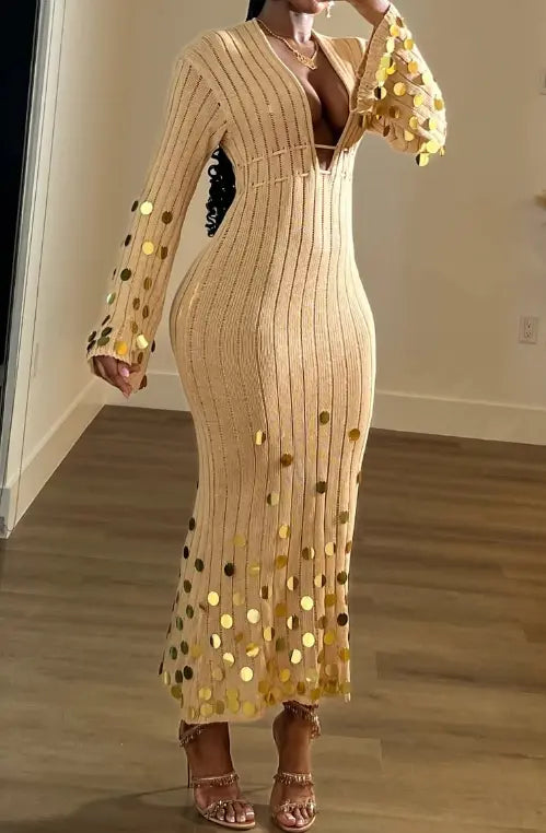 Camel Sequin Slim Dress speciaic