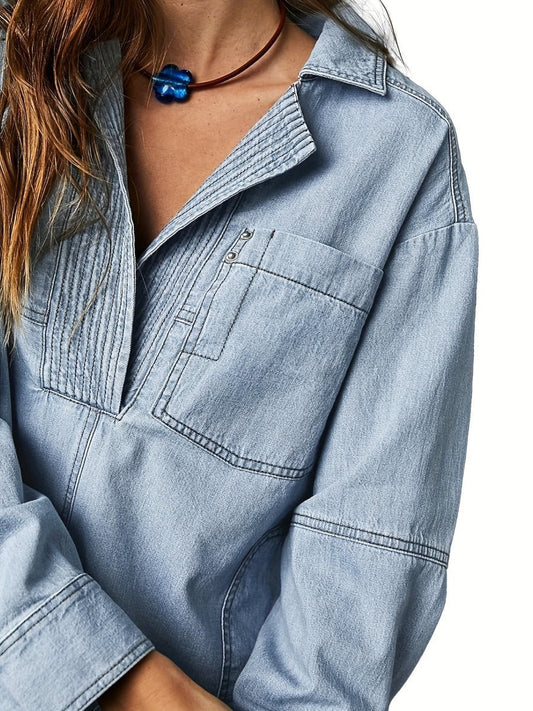 Casual V-Neck Denim Coat speciaic