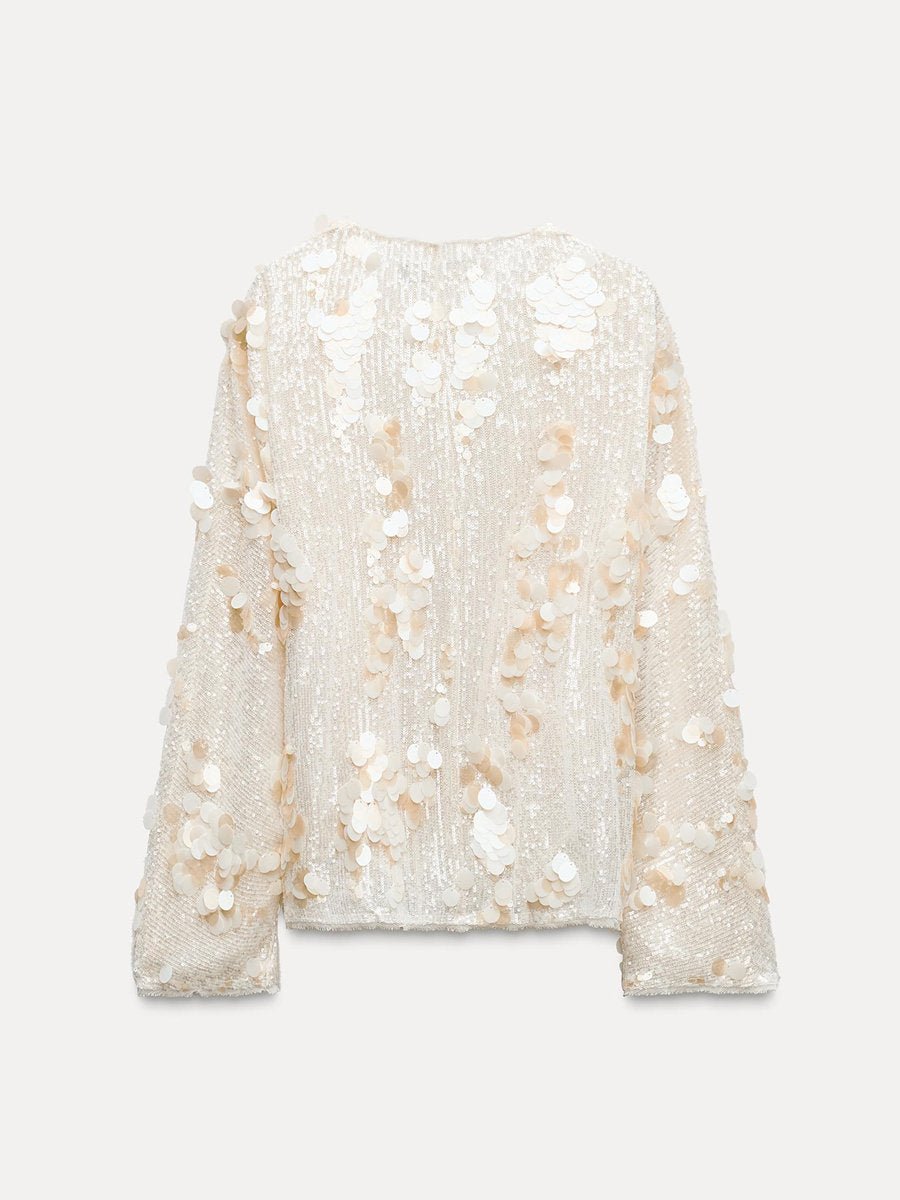 Casual V Neck Sequin Loose Jacket Kimono speciaic