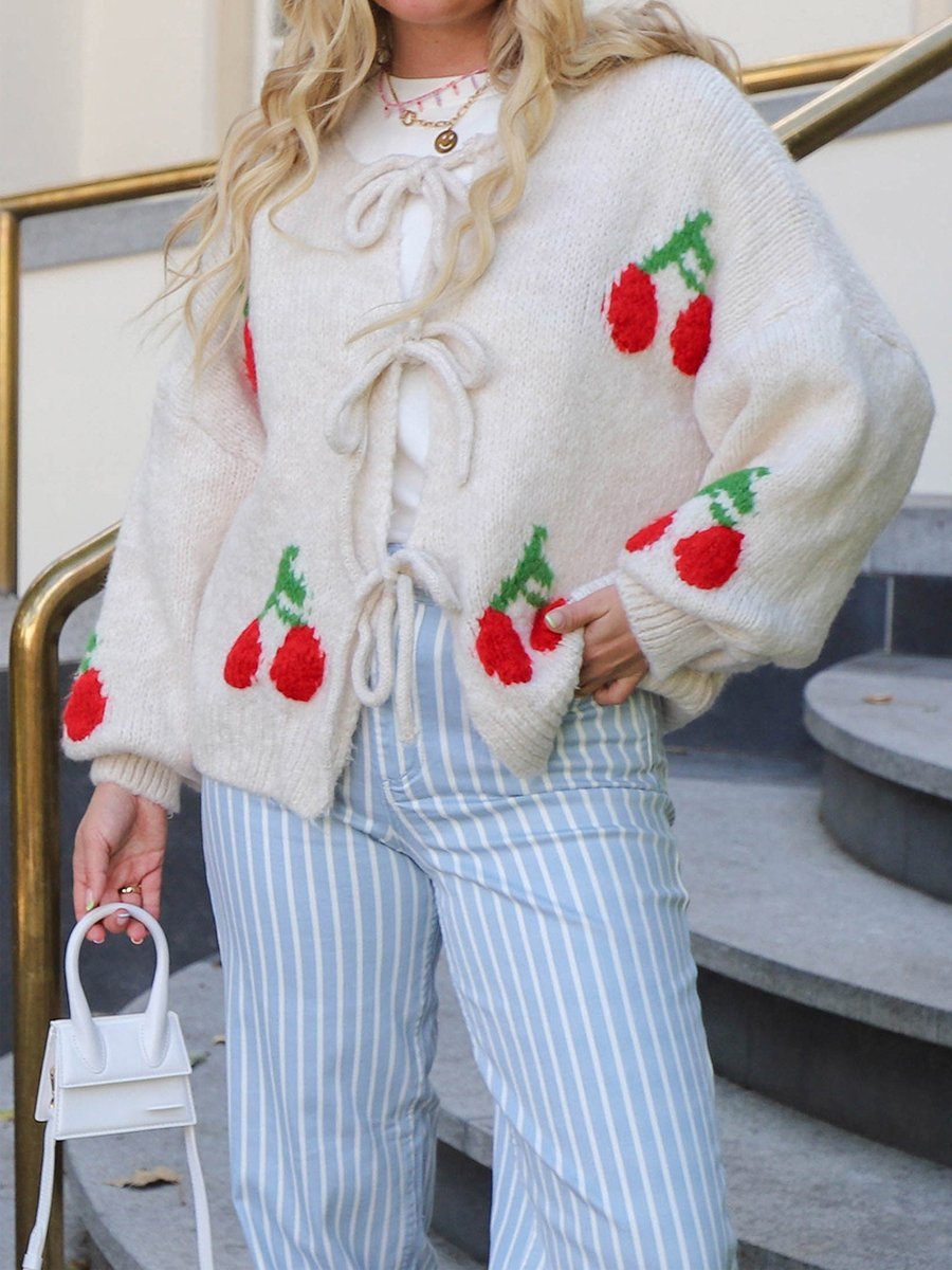 Cherry Embroidered Jacquard Cardigan speciaic