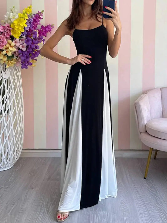 Chic Colorblock Chiffon Maxi Dress speciaic
