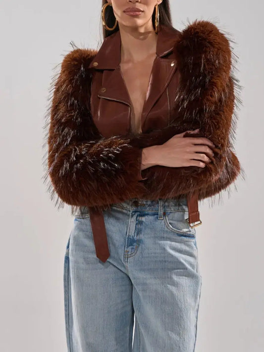 Chocolate Faux Leather & Faux Fur Status - laseze