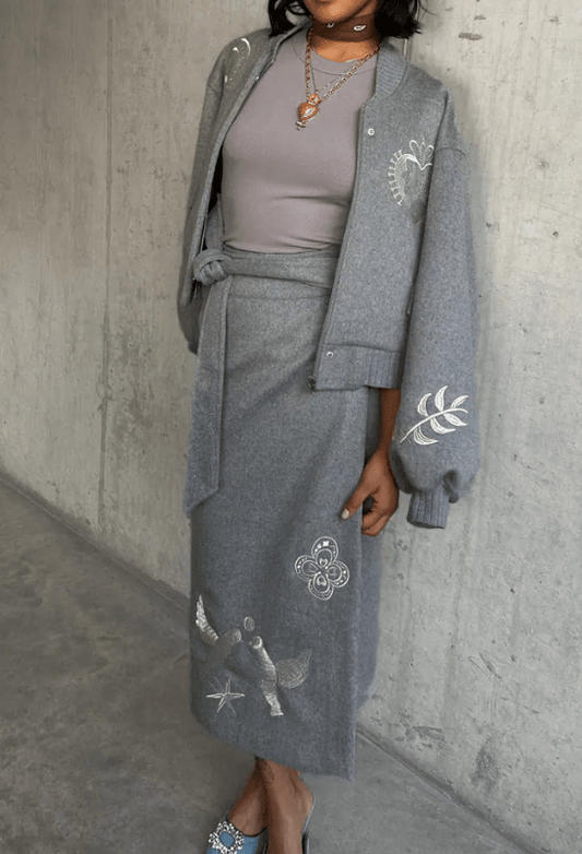 Classy Embroidery Bomber Jacket&Skirt - laseze