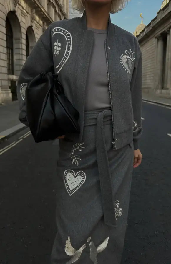 Classy Embroidery Bomber Jacket&Skirt speciaic