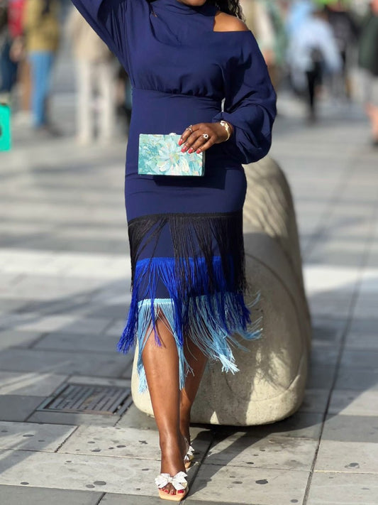 Cold Shoulder Fringed Edge Dress - laseze