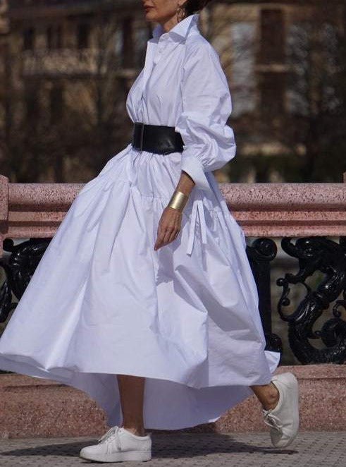 Collar Solid Color Dress - laseze