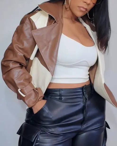 Colour Block Leather Jacket mirivon