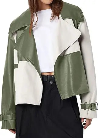 Colour Block Leather Jacket mirivon