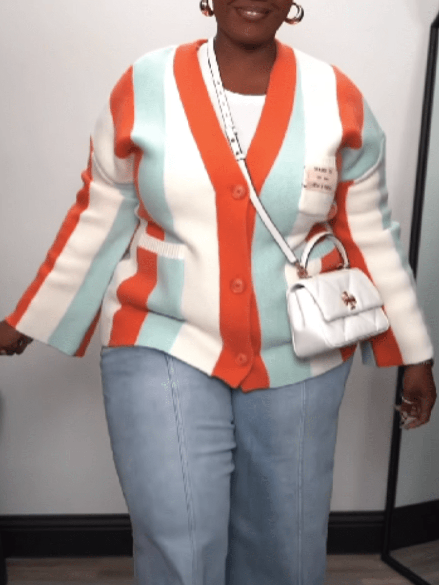 Contrast Bohemian Striped Knit Cardigan laseze