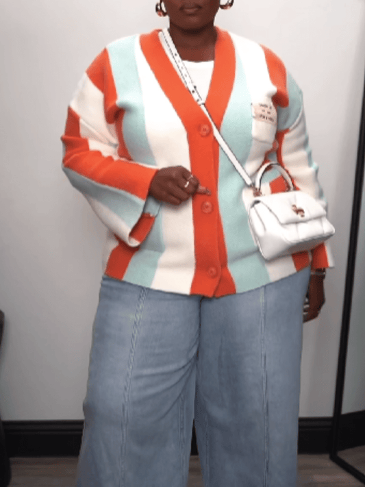 Contrast Bohemian Striped Knit Cardigan laseze