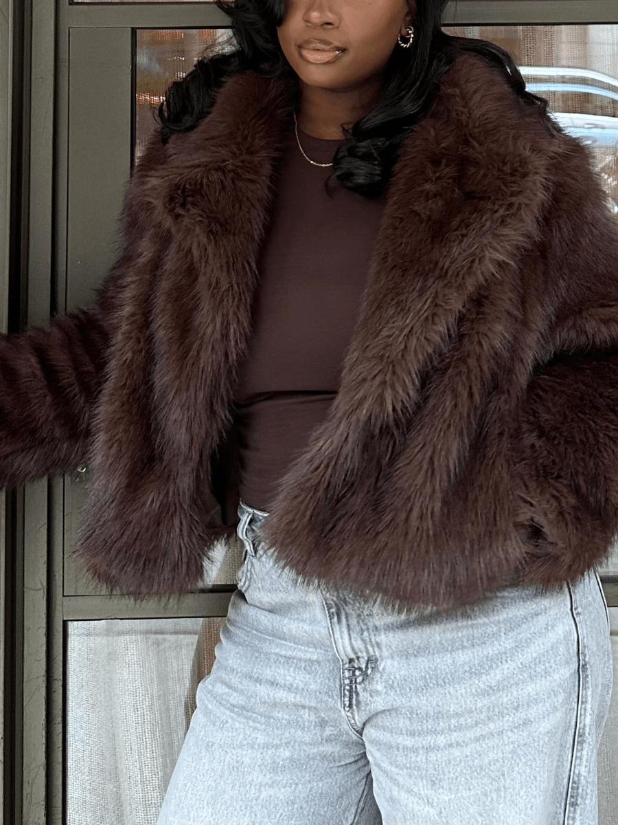 Cropped Faux Fur Coat For Women - laseze