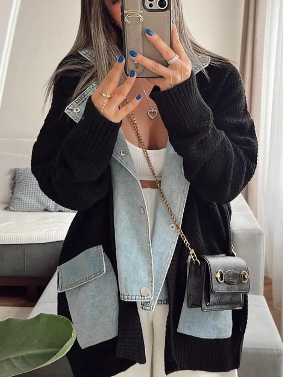 Denim Patchwork Sweater Coat speciaic
