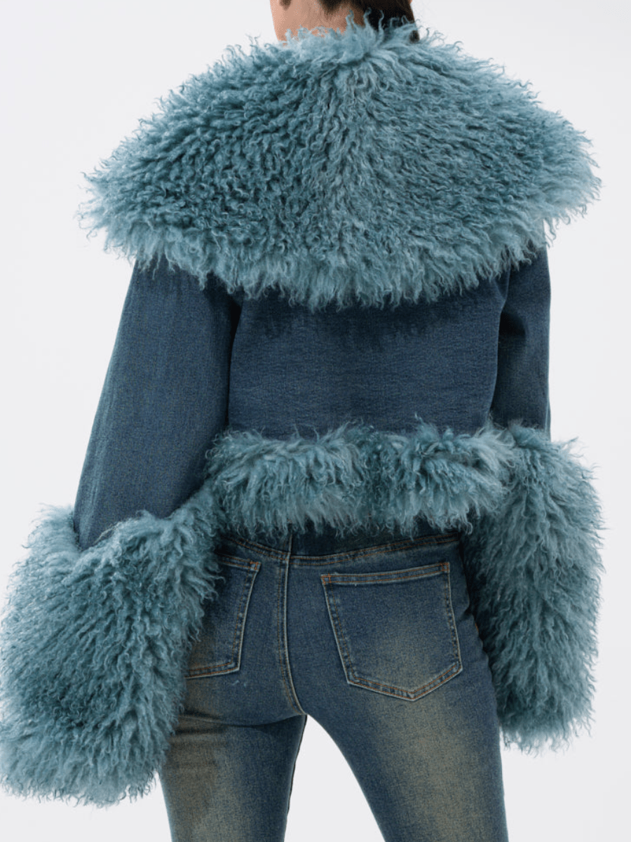 Denim Plush Short Coat - laseze