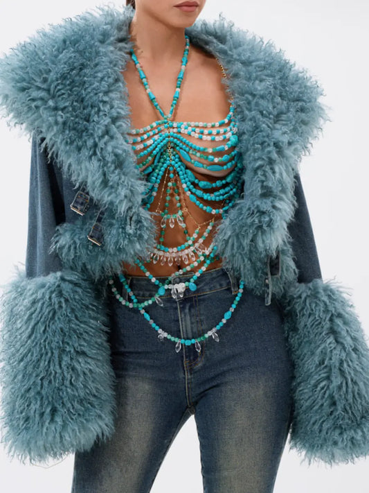 Denim Plush Short Coat speciaic