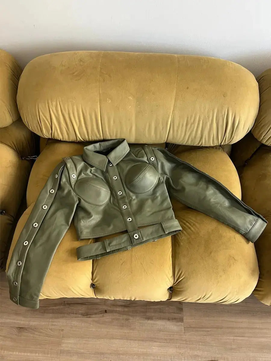 Detachable Belt Buttons PU Jacket - laseze