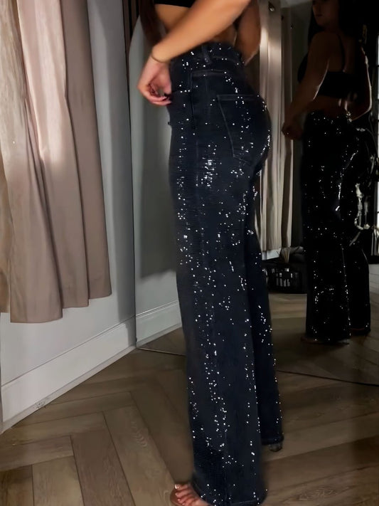 Diamond Wide Leg Sparkle Covered Jeans speciaic
