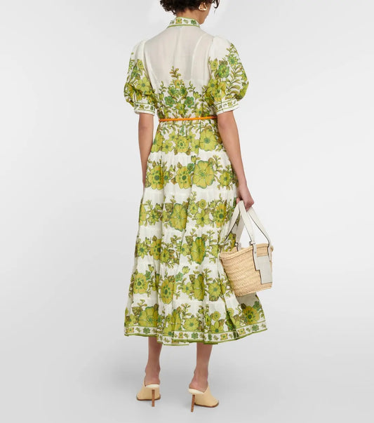 Digital Print Puff Sleeve Midi Dress speciaic