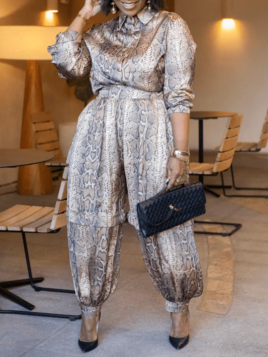 Draped And Striking Snake Print Set - laseze