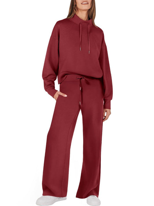 Drawstring Sweatshirt Wide Leg Sweatpant Lounge Set Tracksuit - laseze