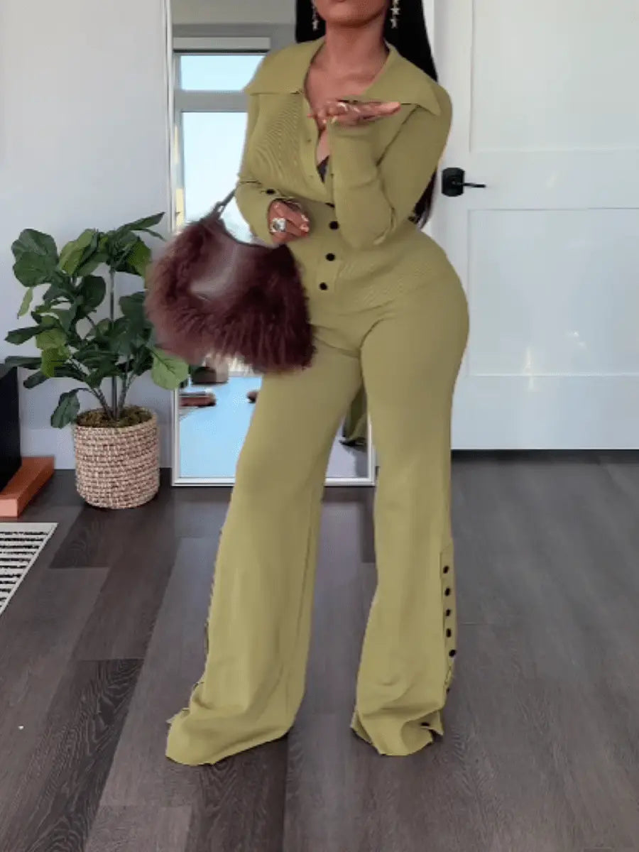 Elastic Knitted Suit With Slant Button - laseze