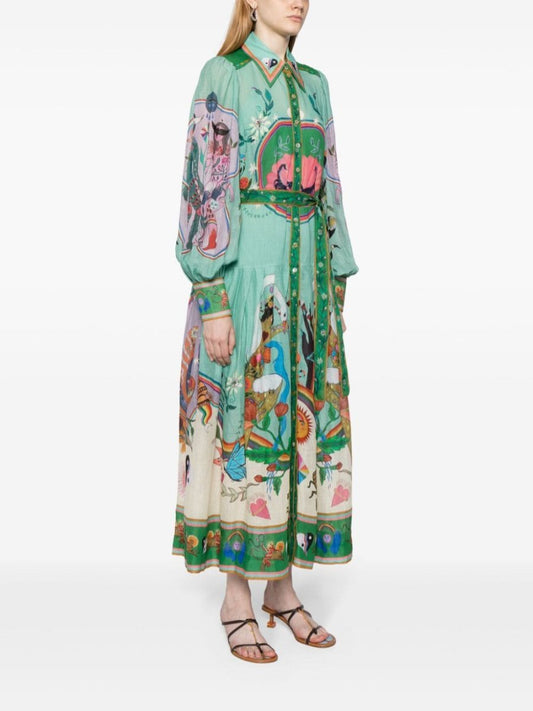 Evergreen Belted Printed Maxi Shirt Dress - laseze