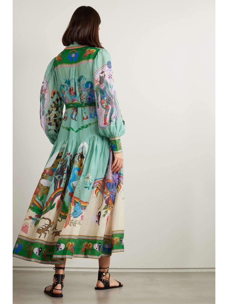 Evergreen Belted Printed Maxi Shirt Dress - laseze
