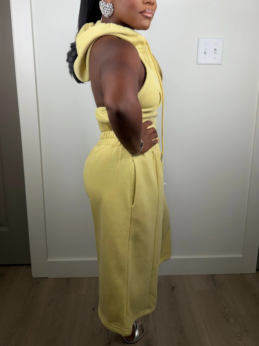 Yellow Hooded Halter & Wide-Leg Cropped Set