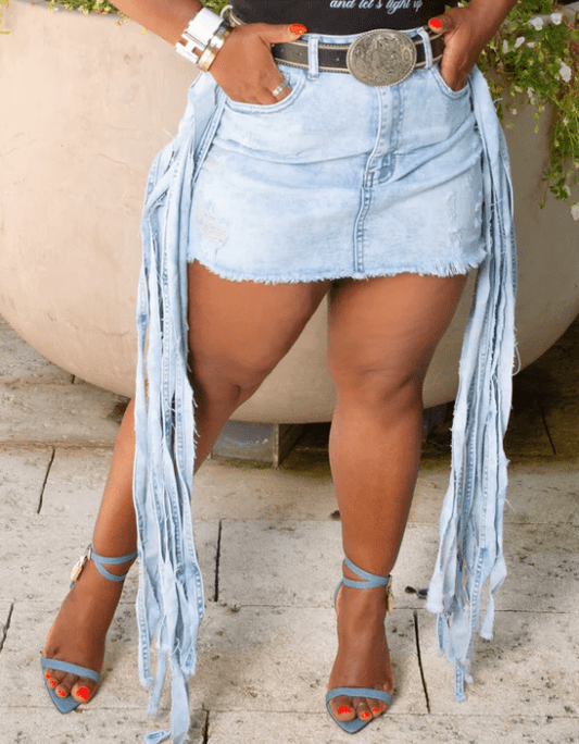 Fab Fringed Denim Skirt - laseze