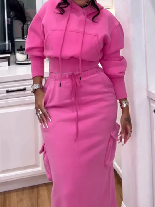 Fashion Hooded Pockets Two Pieces Set Myartlike