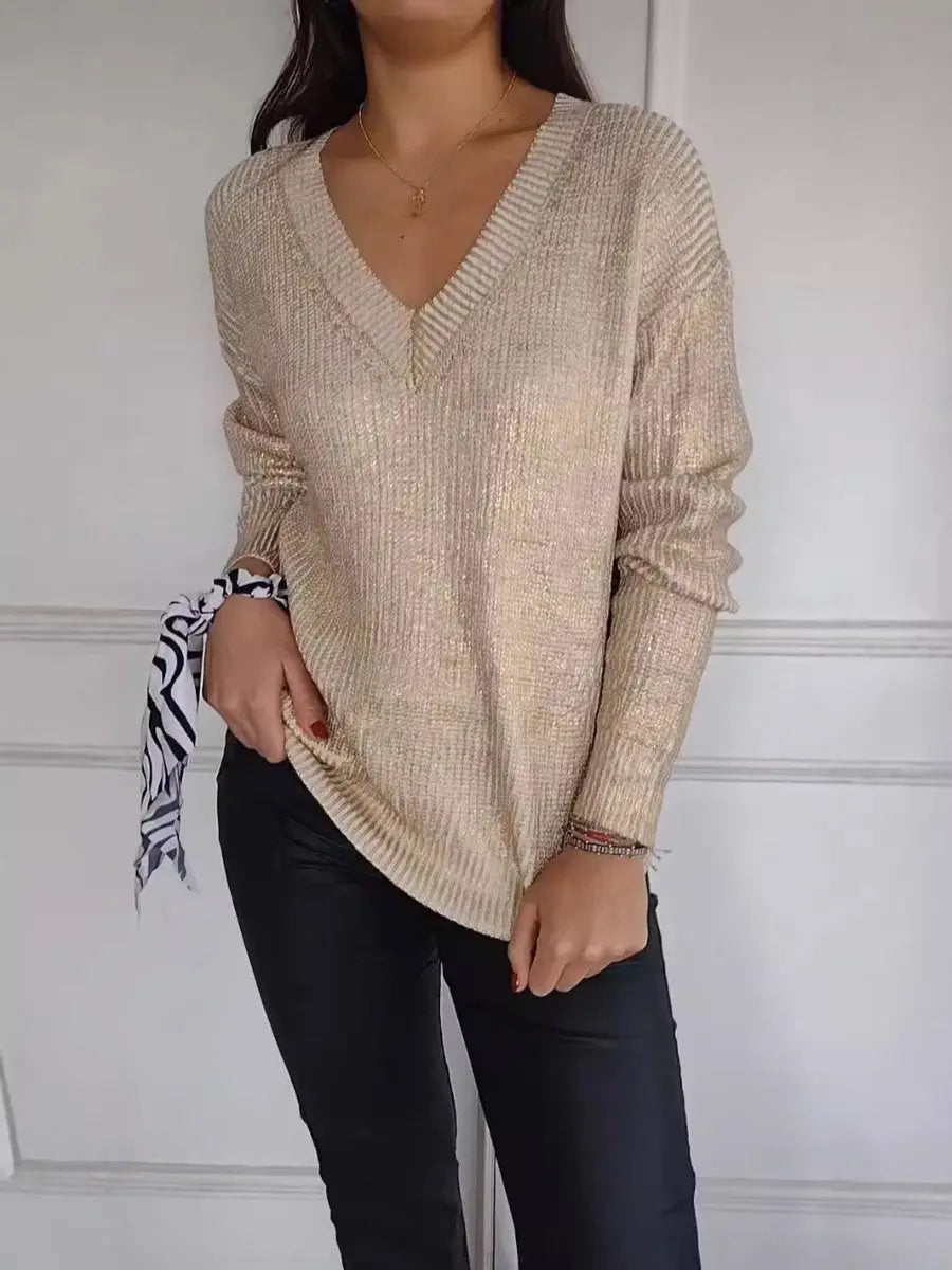 Fashion Knitted V-neck Shiny Sweater speciaic