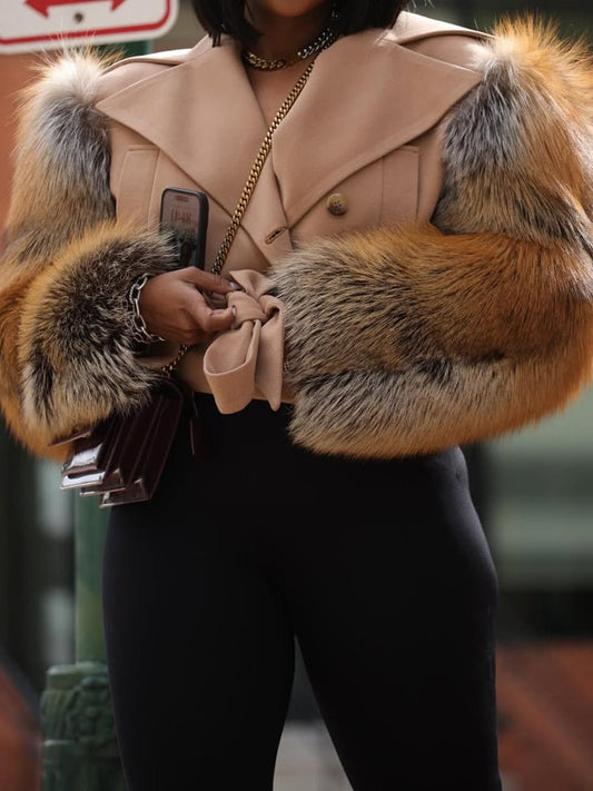 Faux Fur Patchwork Belted Crop Coat fashgoods