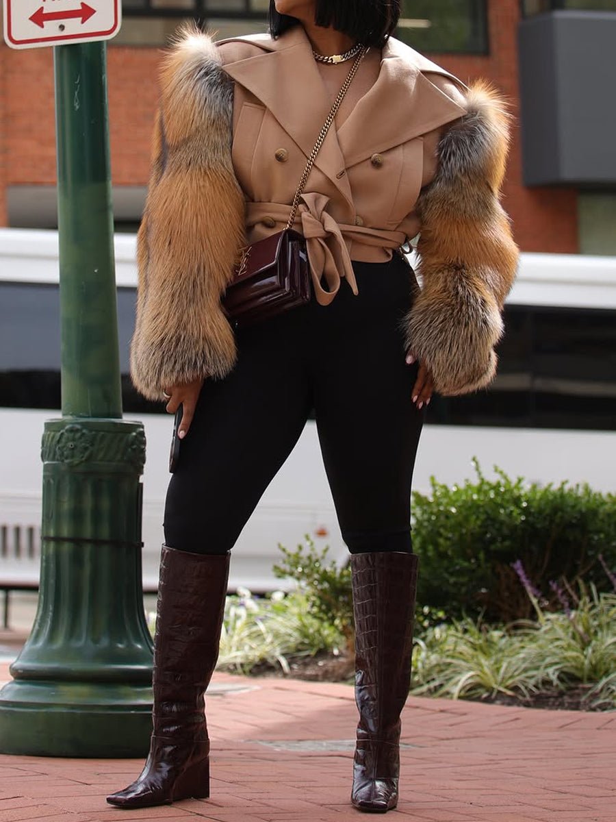 Faux Fur Patchwork Belted Crop Coat fashgoods