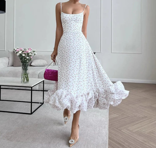 Floral Print Pleated Halter Dress speciaic