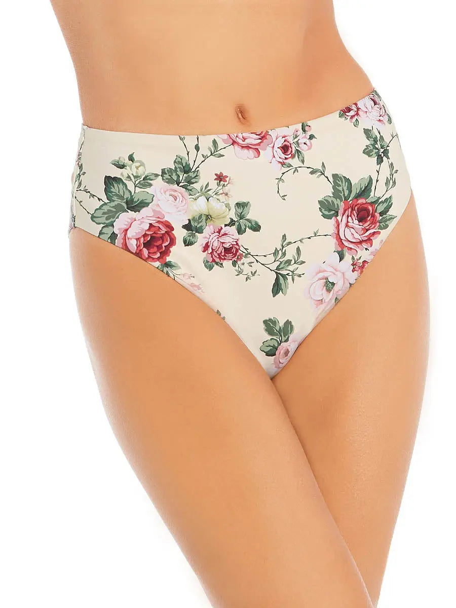 Floral Print Ruffle Bandeau Swim Top & High Waisted Swim Bottom voguety