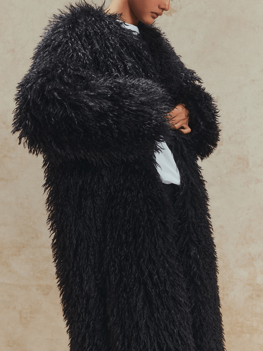 Fluffy Longline Faux Fur Coat laseze