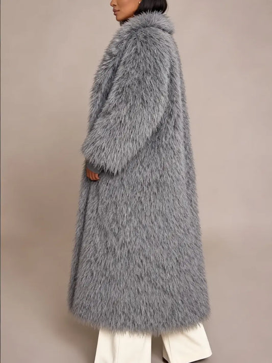 Fluffy Longline Faux Fur Coat laseze