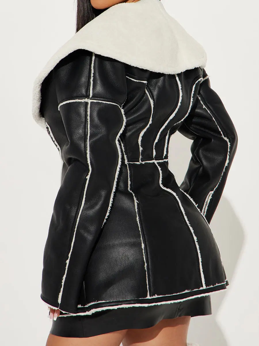 Fur Lapel Zipper Pockets Jacket speciaic