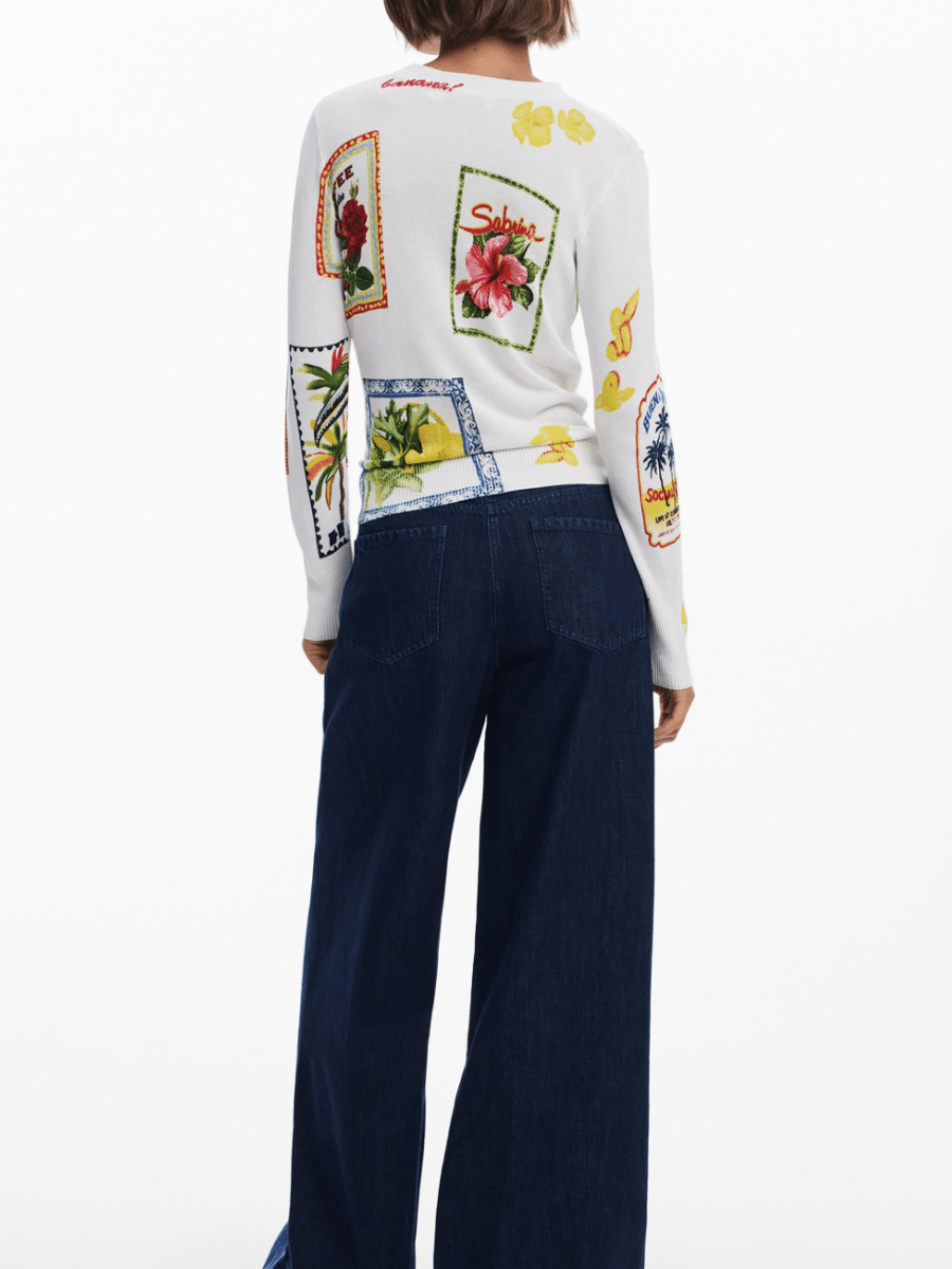 Graphic Postcard Print Knit Top - laseze