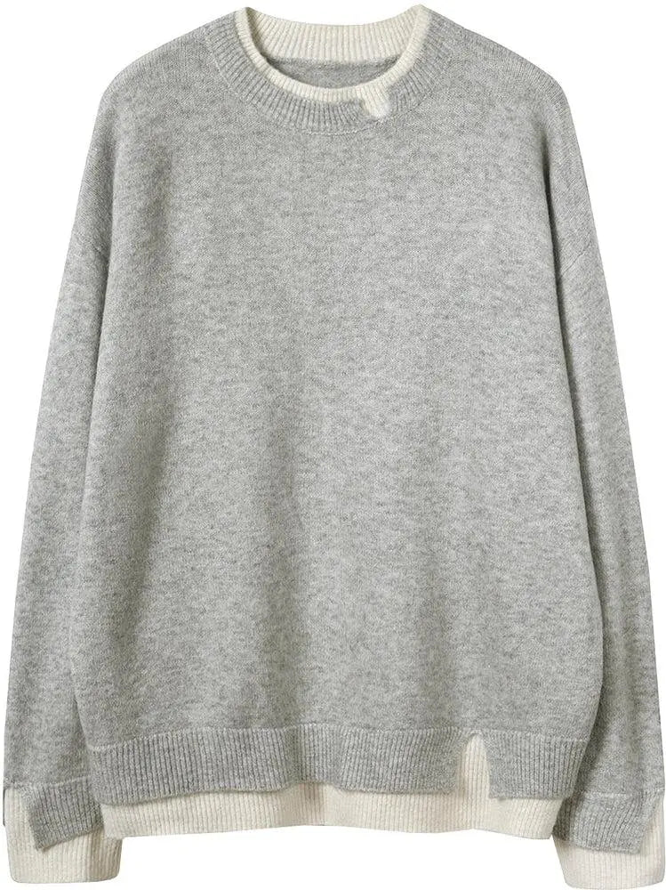Gray and White Oversized Cut-Out Long Sleeve Twofer Sweater speciaic